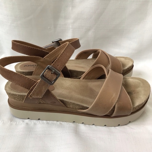 Josef Seibel Womens Size 41 Belluno Leather Sandals Ankle Strap Shoes Tan - Picture 7 of 11